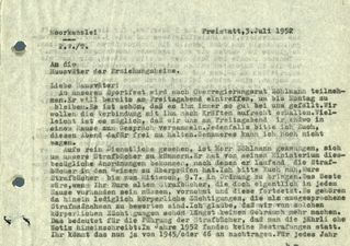 Rundschreiben der Moorkanzlei vom Anstaltsleiter Hermann Wilm an die Hausväter der Erziehungsheime vom 3. Juli 1952.