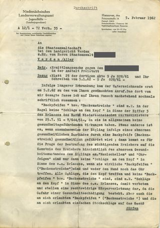 Schreiben vom 5. Februar 1962 des Niedersächsischen Landesverwaltungsamtes an die Staatsanwaltschaft beim Landgericht Verden.