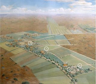 Ein Gemälde, das den Ort Freistatt zeigt, gemalt im Jahr 1911 von einem unbekannten Künstler. Ein Gemälde, das den Ort Freistatt zeigt, gemalt im Jahr 1911 von einem unbekannten Künstler.