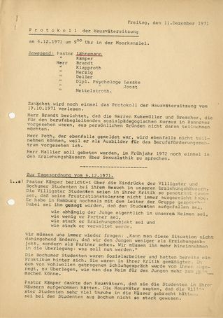 Protokoll der Hausvätersitzung vom 11. Dezember 1971.